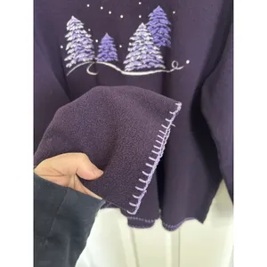 Vtg 90s Purple Fleece Evergreen Tree Sweater XL Cozy Winter Holidays Grannycore thumbnail 5