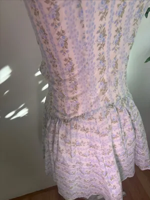 Vintage-Inspired Blue Floral Mini Dress with Cream Trim thumbnail 6