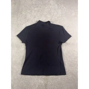 maeve mockneck black ribbed shirt fitted short sleeve s thumbnail 2