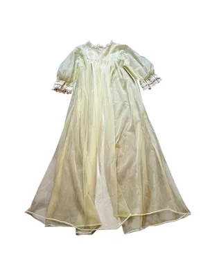 Vintage Peignoir Lace Ruffle Trim Embroidered Floral Robe Cottagecore Feminine thumbnail 7