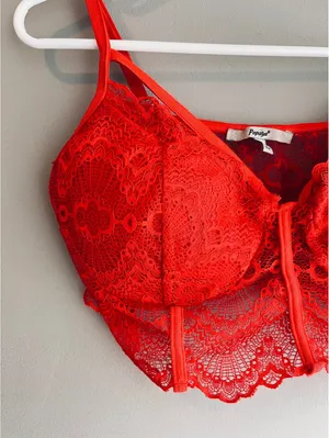 Papaya Red Sexy Lace Bra Size Large thumbnail 2