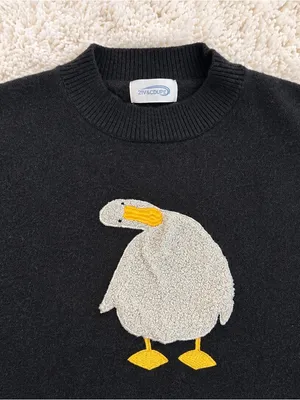 2IV&CDUPE Duck Goose Appliqué Oversized Knit Sweater – Dark Navy/Black – S/M thumbnail 6