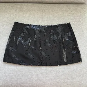 NWT Parke Black Sequin Mini Skirt Small Sparkly Party Night Out Whimsy Goth Glam thumbnail 10