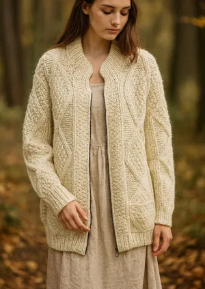 Vintage Imbacocha 100% Wool Fisherman Cable Knit Zip Cardigan L XL thumbnail 1