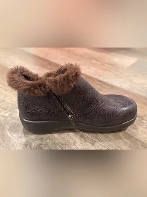 Alegreia Meri Brown Tooled Leather Ankle Boots Faux Fur Lined thumbnail 4