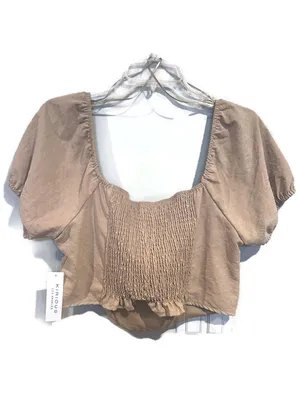 Kirious Los Angeles Blouse Summer New Smocked Corset Top Tan XL thumbnail 4