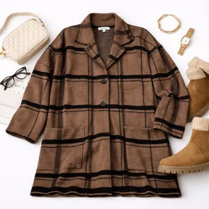 Z Supply Plaid Sweater Jacket Brown Black Button Front Shacket Cozy Medium EUC thumbnail 4