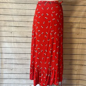 Billabong Dancing Till Dawn Red Floral Midi Wrap Skirt Size Medium thumbnail 12