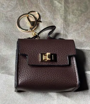 Mini Satchel Keychain Charm Chocolate Brown Pebble Faux Leather Micro Bag thumbnail 1