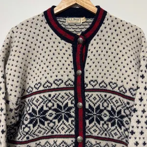 Vintage L.L. Bean Fair Isle Nordic Cardigan Sweater Wool Sie XL Women’s Winter thumbnail 4