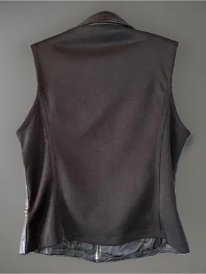 Leather Zip Up Fitted Vest Womens Lg Black Vintage Pink Label Wilsons Whimsigoth thumbnail 3