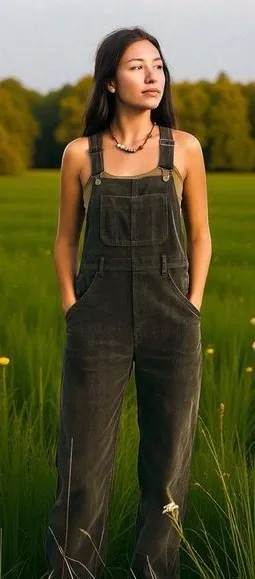By Together Women’s S Corduroy Overalls Charcoal Gray‎ Relaxed Fit Boho Hipster thumbnail 1