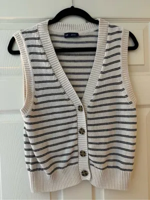 GAP Striped V-Neck Button Sweater Vest thumbnail 1