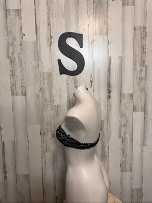 SheIn Crochet Lace Underwire Bandeau Bikini Top Womens Small Black White Swim thumbnail 5