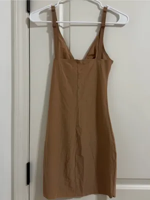SKIMS Tan Slip Mini Dress with V-Neck thumbnail 3