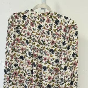 LOFT Petites Floral Split Neck Tie Blouse White Pink Blue Long Sleeve SP thumbnail 6