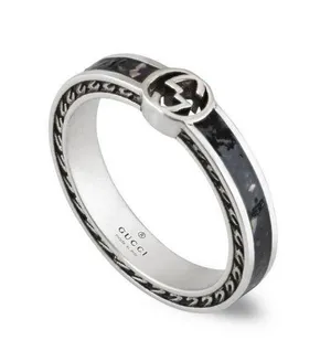 Gucci Interlocking G Enamel Thin Ring Black Ag925 thumbnail 1