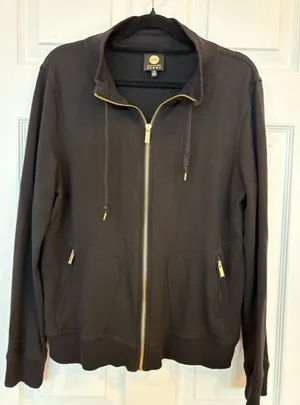 Jones New York Sport Zip Up Jacket Women Medium Black Gold Zipper Casual thumbnail 1