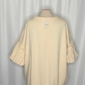 NWT!!‎ FREE PEOPLE Doily Sweatshirt Heart Ivory Blue Eyelet Lace Bohemian Small thumbnail 10