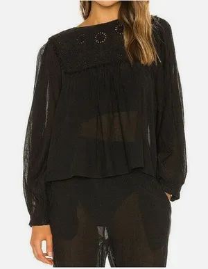 Free People Valencia Embroidered Eyelet Balloon Sleeve Blouse Women's sz. XS thumbnail 1