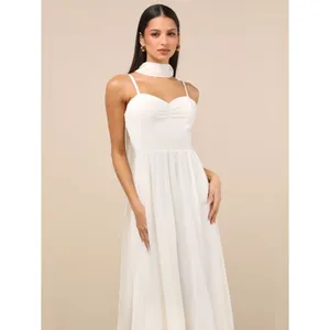 Lulus Irresistibly Darling Ivory Chiffon Midi Dress and Scarf Set Size Large NWT thumbnail 4