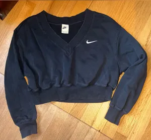 Nike Black V-Neck Cropped Sweatshirt with White Swoosh Tag thumbnail 1