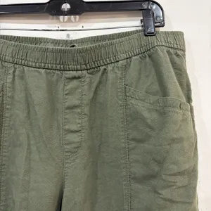 Old Navy Green Linen Cropped Pants Women’s Size Large Linen Blend Elastic Waist thumbnail 4
