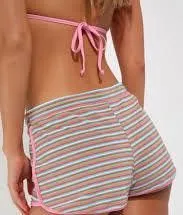 Dippin Daisy’s Girls Club Pink Multi Striped Terry Knit Drawstring Swim Shorts S thumbnail 2
