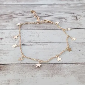 Gold Tone Anklet with Star Charms thumbnail 1