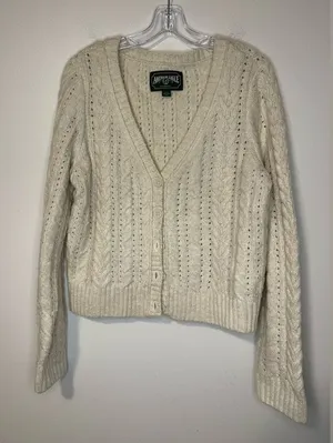 American Eagle Cream Cable Knit‎ Sweater Cottage Peasant Soft Boho sz L thumbnail 1