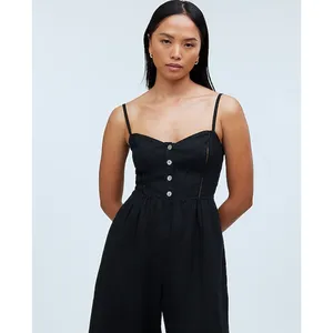 Madewell Sleeveless Wide Leg Jumpsuit 100% Linen Black Pockets Flowy US 12 NWT thumbnail 5