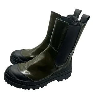 Scotch & Soda olive green leather and black combat boots Connie size 7.5 US moto thumbnail 1