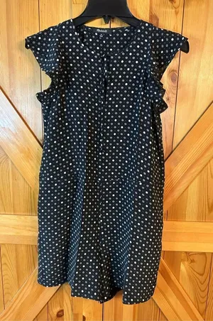 Madewell Romper Size Extra Small 100% Silk Black White Polkadot Ruffle Trim Po thumbnail 1