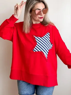 Pink Lily Patch Embroidery Star Colorblock Sweatshirt thumbnail 2