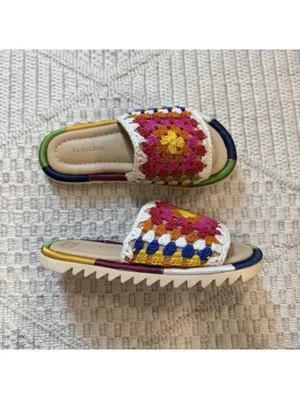 Farm Rio Crotchet Granny Square Toe Floral Sandals thumbnail 2