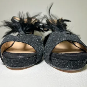 Kate Spade‎ Glitter Feather Black Open Toe Slingback Pumps Heels Size 7 thumbnail 2