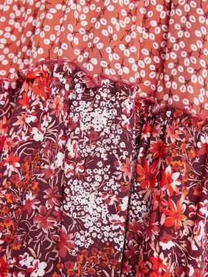 Anthropologie Maeve Esther Tiered Boho Tunic Mini Dress Red Floral Size S thumbnail 3