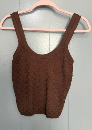 Abercrombie & Fitch Brown Checkered Knit Scoop Neck Classic Preppy Tank Top S thumbnail 1