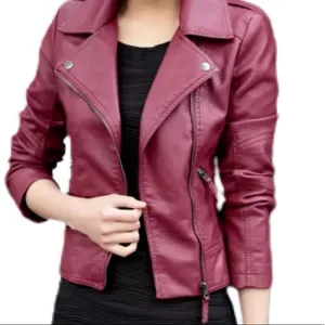 Leather Moto Jacket Boutique (Faux Leather) S Coat Alt Fash Zip Snap Maroon Red thumbnail 2