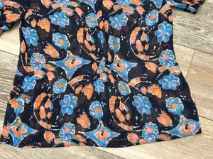 Christopher & Banks Sz M Sheer Floral Blouse Navy Blues Pinks White thumbnail 8