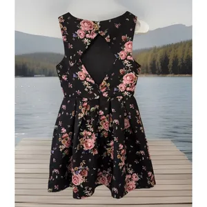 Forever 21 Pink Floral Roses Skater Romantic Sexy Hawaiian CutOut Dress S OLDSTO thumbnail 4
