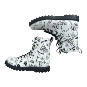 Volcom Women Gothic Go Figure Combat Boots Size 6 White Black Bones Skull thumbnail 7