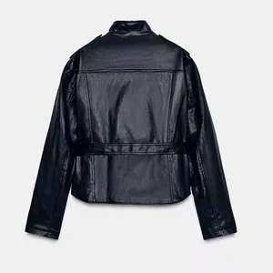 Nwt Zara Black Faux Leather Belted Jacket / Shirt S thumbnail 6