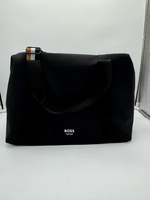 Hugo Boss Black Weekender Duffel Travel Gym Bag Striped Handles Zip Tote thumbnail 3