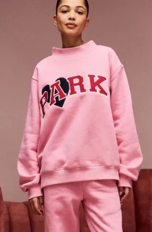 PARKE NWT Valentine’s Special Edition Jean Heart Varsity Fleece Mockneck Blush S thumbnail 1