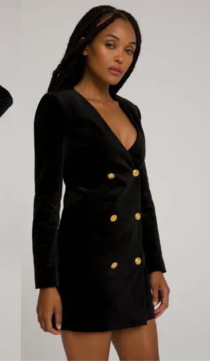 Good American Velvet Blazer Dress in Black Medium thumbnail 1