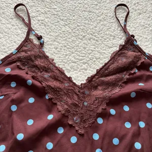 Brown Blue Polka Dot Lace Slip Mini Dress Coquette Grunge Fairy Y2K Whimsigoth thumbnail 3