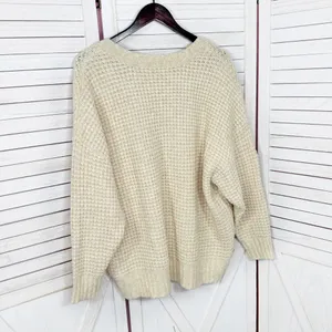 American Eagle Deep V‎ Neck Waffle Knit Oversized Chunky Sweater Tan XL thumbnail 8