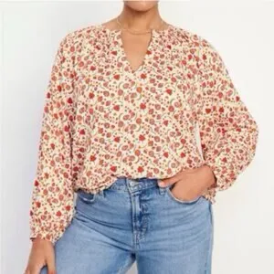 Old Navy Floral V Neck Long Sleeve size Large thumbnail 1