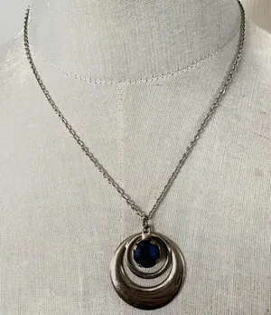 Silver tone blue pendant necklace thumbnail 1